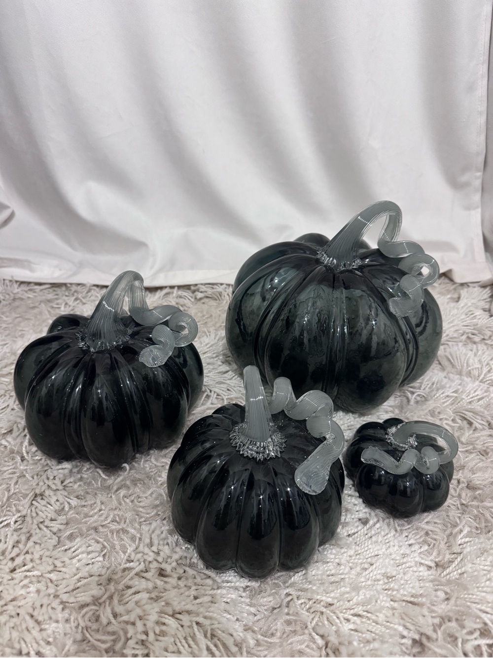 Glass Pumpkin Décor Set - Black with Clear Stems